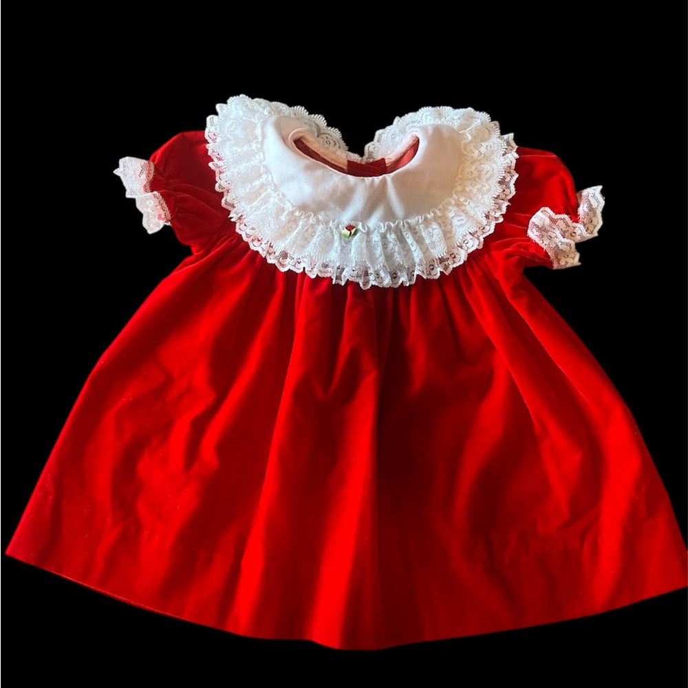 Red Baby Dress with White Lace Collar